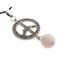 Crystal Encrusted Peace Sign with Rose Quartz Pendant